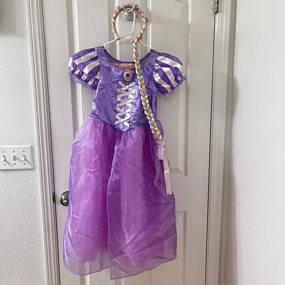 Disney Collection Rapunzel Tangled Dress Braid Headband Set Costume Girls SZ 7/8